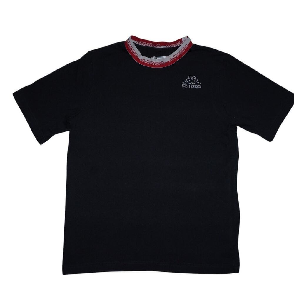 Kappa Black T-Shirt Men’s Small Logo Collar Detail Streetwear Tee